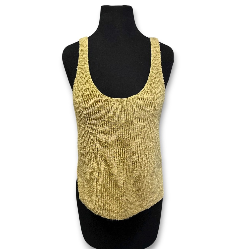 GAP Linen Blend Knit‎ Tank Top Tan Sleeveless Scoop Neck Top Womens Medium